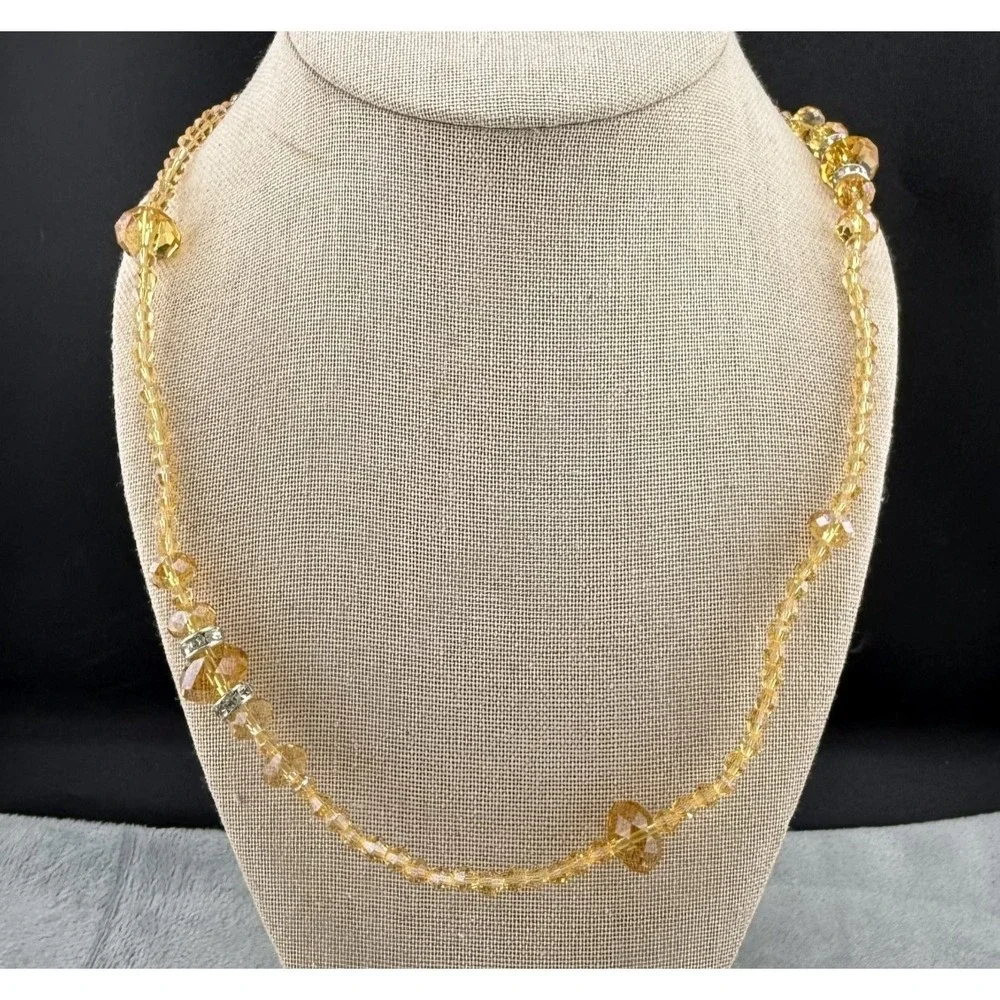 Faceted Glass‎ Beaded Necklace Brown Rhinestone Silver Tone Flapper Opera 34